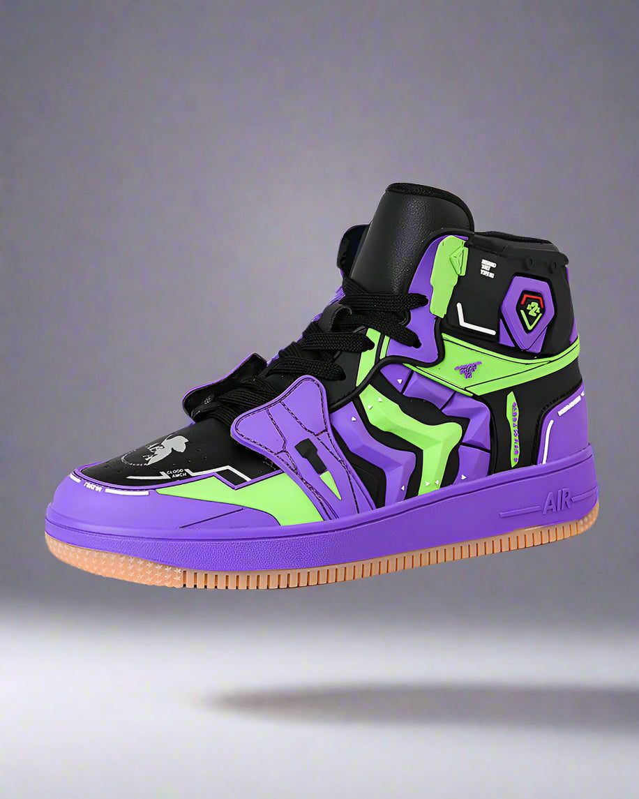 Futuristic Mecha Sneakers - mecha sneakers - Stylish Mecha Sneakers in Purple and Red for Comfort - Main view