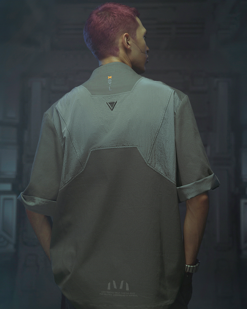 Futuristic Military Short Sleeve Shirt -  futuristic shirt - Futuristic Military Short Sleeve Shirt for Casual Style - View 4