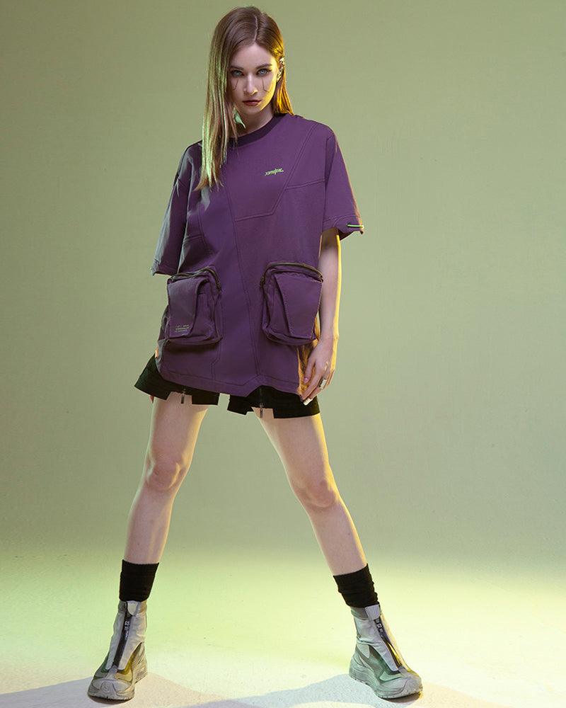 Futuristic Multi-Pocket Cyberpunk Tee -  cyberpunk - Futuristic Multi-Pocket Cyberpunk Tee in Purple - View 5