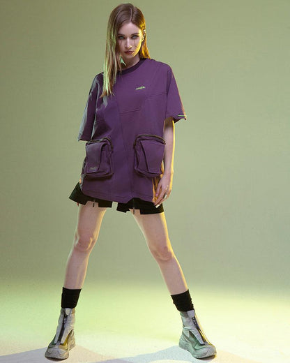 Futuristic Multi-Pocket Cyberpunk Tee -  cyberpunk - Futuristic Multi-Pocket Cyberpunk Tee in Purple - View 5