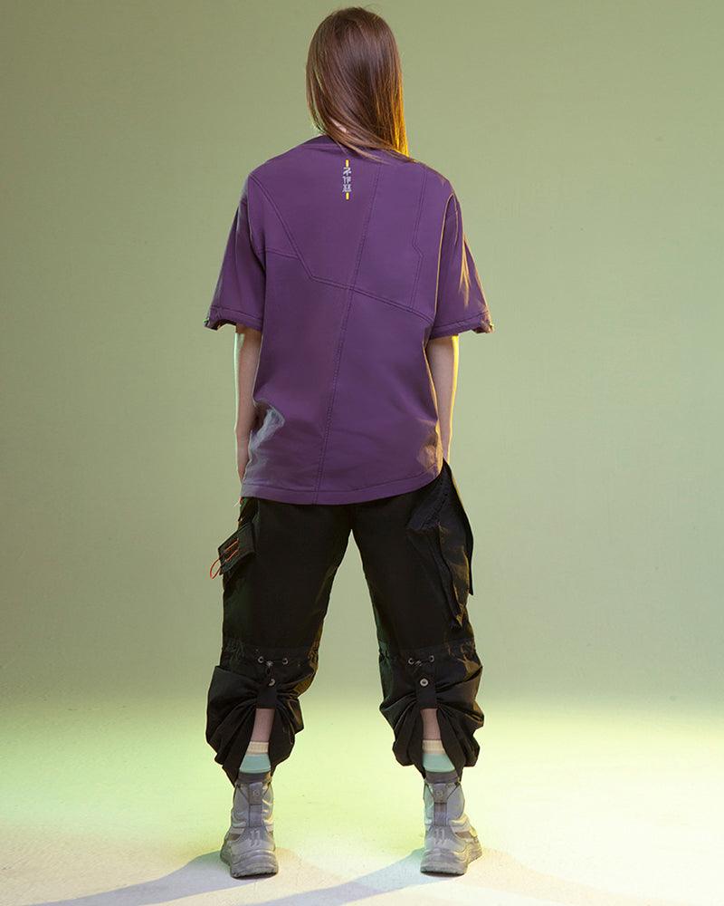 Futuristic Multi-Pocket Cyberpunk Tee -  futuristic aesthetics - Futuristic Multi-Pocket Cyberpunk Tee in Purple - View 6