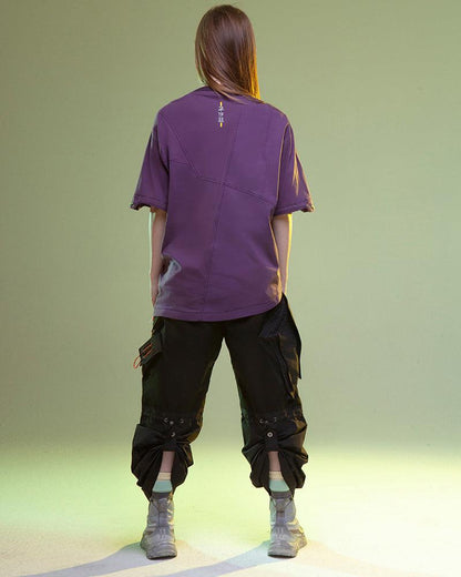 Futuristic Multi-Pocket Cyberpunk Tee -  futuristic aesthetics - Futuristic Multi-Pocket Cyberpunk Tee in Purple - View 6