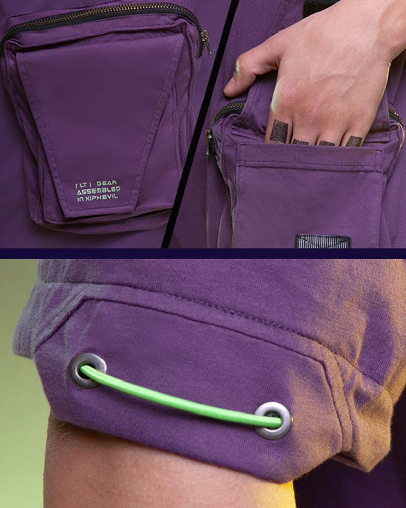 Futuristic Multi-Pocket Cyberpunk Tee -  purple - Futuristic Multi-Pocket Cyberpunk Tee in Purple - View 7