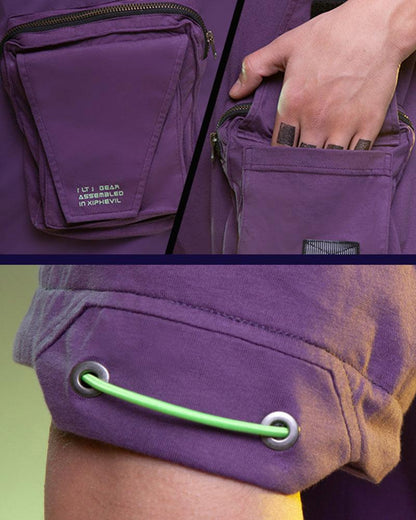 Futuristic Multi-Pocket Cyberpunk Tee -  purple - Futuristic Multi-Pocket Cyberpunk Tee in Purple - View 7
