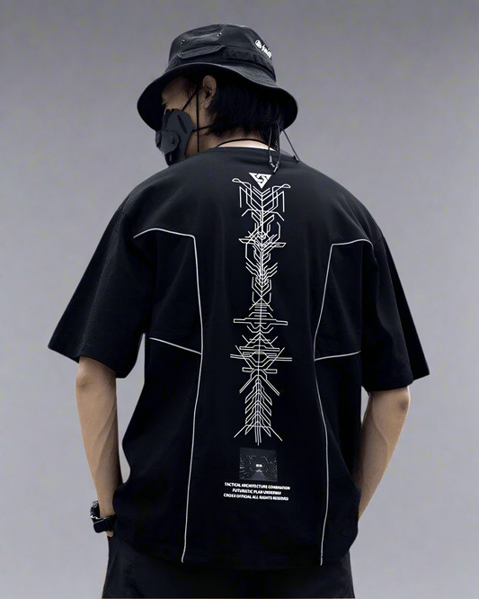Futuristic Neon Sci-Fi Tee - sci-fi - Futuristic Neon Sci-Fi T-Shirt for Cyberpunk Style - Main view