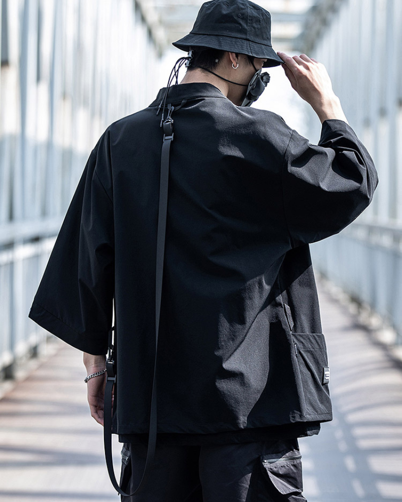 Futuristic Ninja Techwear Kimono -  black - Futuristic Ninja Techwear Kimono Jacket for Modern Style - View 3