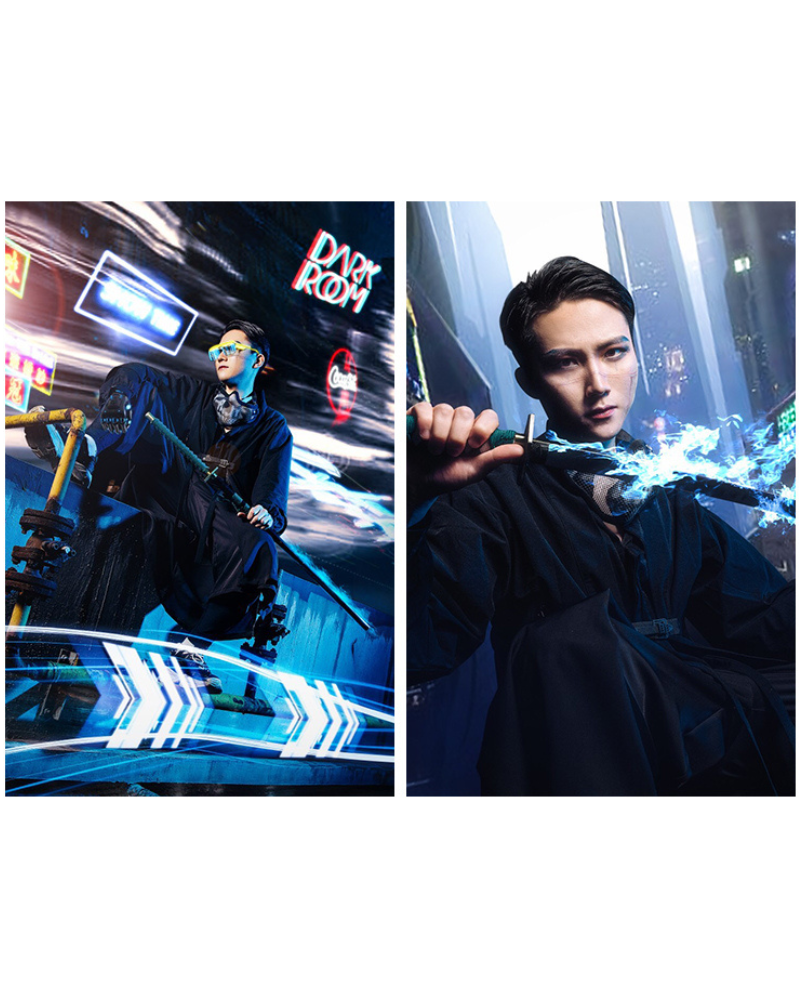 Futuristic Ninja Techwear Kimono -  black - Futuristic Ninja Techwear Kimono Jacket for Modern Style - View 11