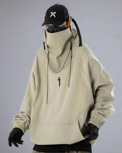 Futuristic Oversized Stand Collar Sweatshirt - techwear - Futuristic Oversized Stand Collar Sweatshirt for Casual Style - Main view