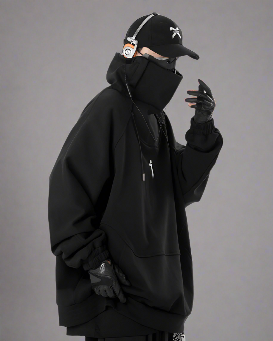 Futuristic Oversized Stand Collar Sweatshirt - techwear inspired sweatshirt - Futuristic Oversized Stand Collar Sweatshirt for Casual Style - View 2