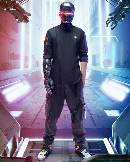 Futuristic Reflective Denim Cargo Pants - cargo pants - Futuristic Reflective Denim Cargo Pants for Techwear - View 9