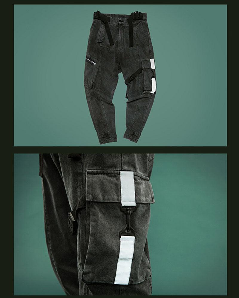Futuristic Reflective Denim Cargo Pants -  cyberpunk fashion - Futuristic Reflective Denim Cargo Pants for Techwear - View 11