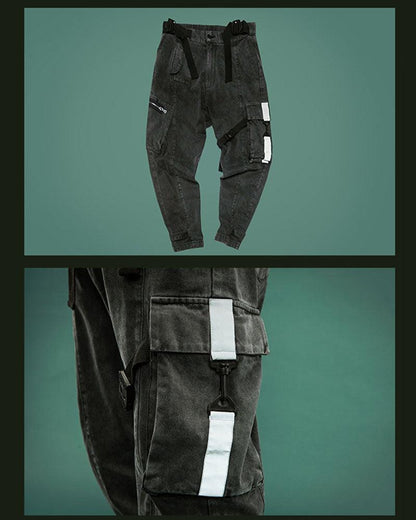 Futuristic Reflective Denim Cargo Pants -  cyberpunk fashion - Futuristic Reflective Denim Cargo Pants for Techwear - View 11