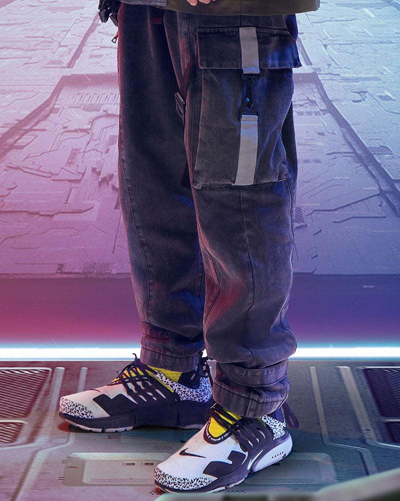 Futuristic Reflective Denim Cargo Pants -  cyberpunk fashion - Futuristic Reflective Denim Cargo Pants for Techwear - View 3