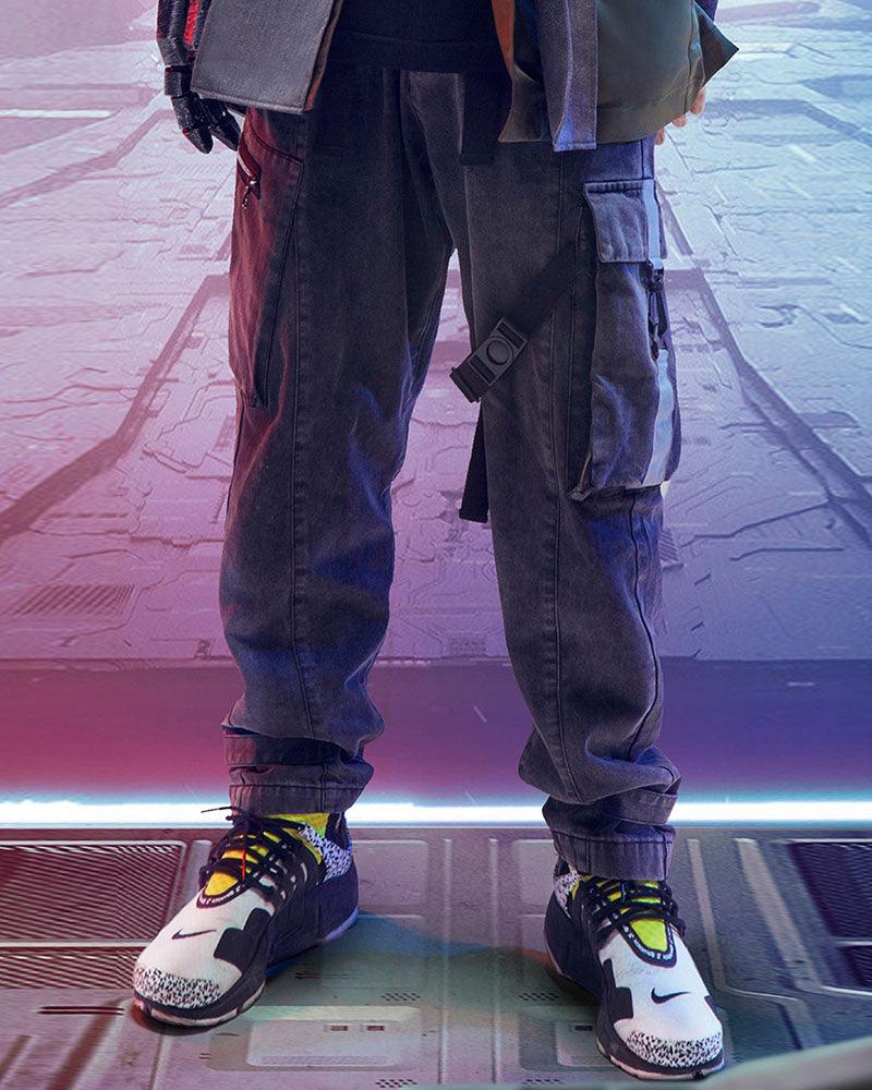 Futuristic Reflective Denim Cargo Pants -  futuristic - Futuristic Reflective Denim Cargo Pants for Techwear - View 4