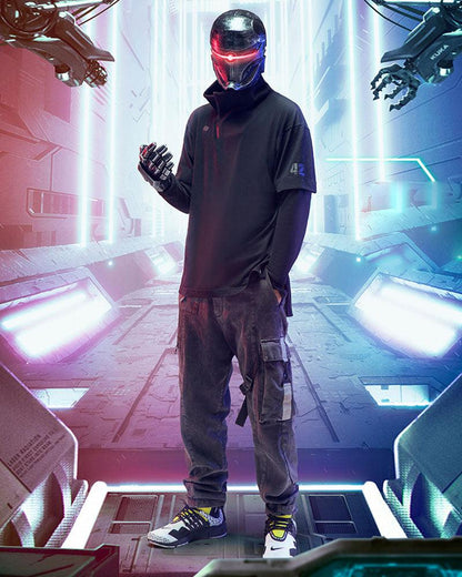 Futuristic Reflective Denim Cargo Pants -  techwear - Futuristic Reflective Denim Cargo Pants for Techwear - View 8