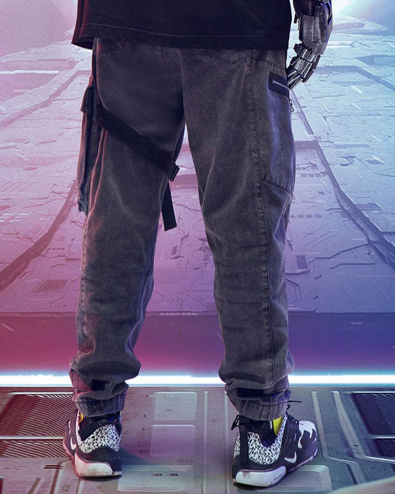 Futuristic Reflective Denim Cargo Pants - techwear pants - Futuristic Reflective Denim Cargo Pants for Techwear - View 2