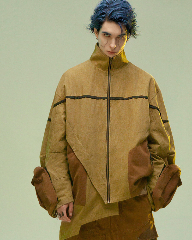 Futuristic Sandstone Asymmetrical Jacket -  asymmetrical - Futuristic Sandstone Asymmetrical Jacket for Streetwear - View 3