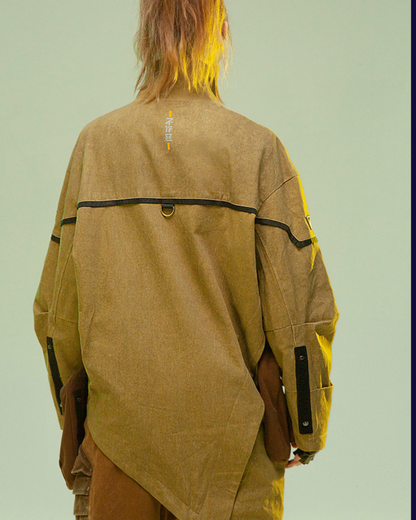 Futuristic Sandstone Asymmetrical Jacket -  cyberpunk fashion - Futuristic Sandstone Asymmetrical Jacket for Streetwear - View 5