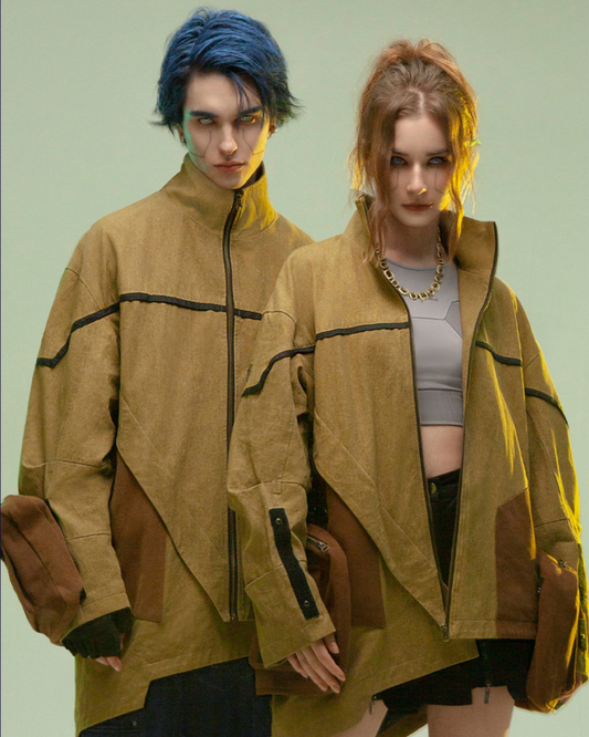 Futuristic Sandstone Asymmetrical Jacket - futuristic jacket - Futuristic Sandstone Asymmetrical Jacket for Streetwear - Main view