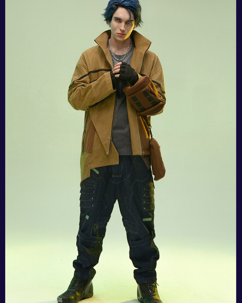 Futuristic Sandstone Asymmetrical Jacket - futuristic jacket - Futuristic Sandstone Asymmetrical Jacket for Streetwear - View 8