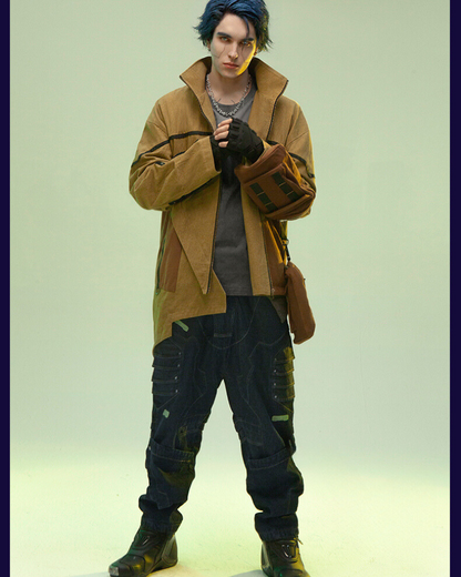 Futuristic Sandstone Asymmetrical Jacket - futuristic jacket - Futuristic Sandstone Asymmetrical Jacket for Streetwear - View 8