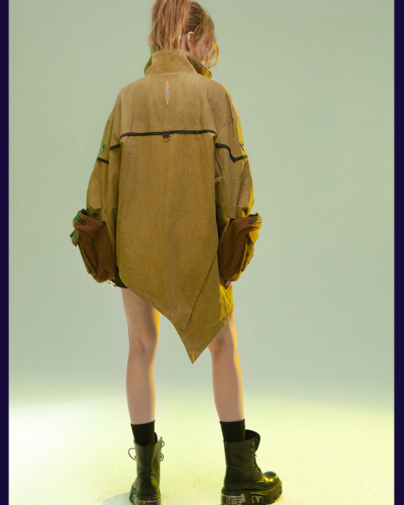 Futuristic Sandstone Asymmetrical Jacket -  techwear - Futuristic Sandstone Asymmetrical Jacket for Streetwear - View 7