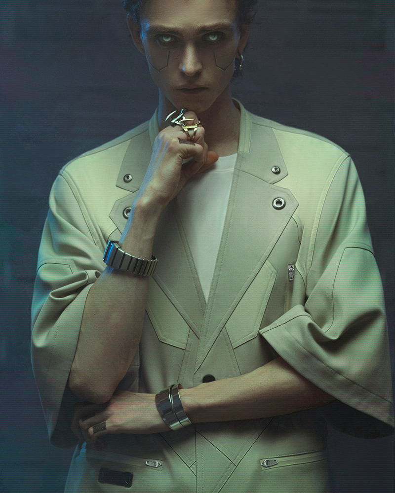 Futuristic Short Sleeve Cyber Suit -  color-blocked - Futuristic Short Sleeve Cyber Suit for Style Enthusiasts - View 3