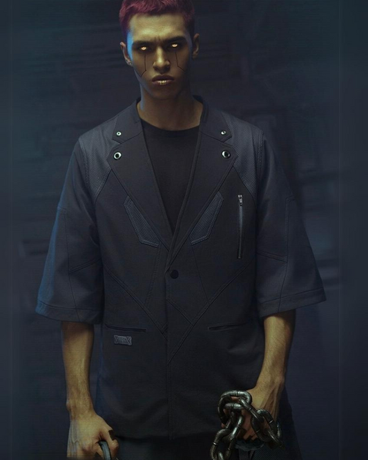 Futuristic Short Sleeve Cyberpunk Suit - cyberpunk suit - Futuristic Cyberpunk Short Sleeve Suit for Modern Style - Main view