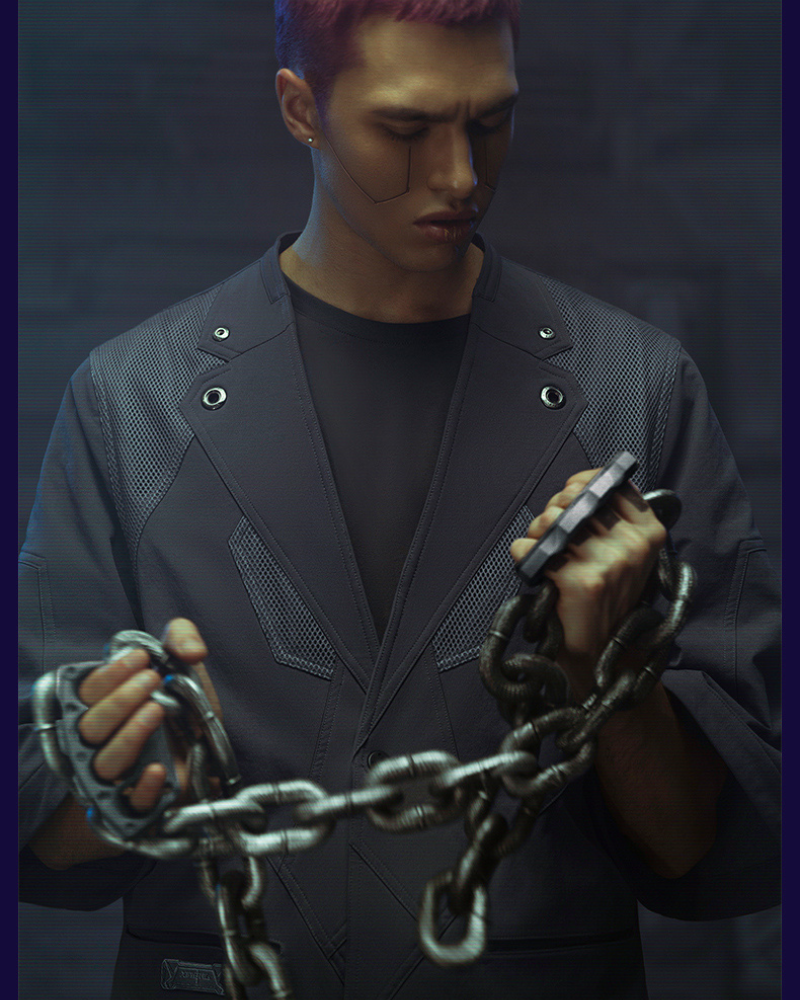 Futuristic Short Sleeve Cyberpunk Suit - modern aesthetics suit - Futuristic Cyberpunk Short Sleeve Suit for Modern Style - View 2
