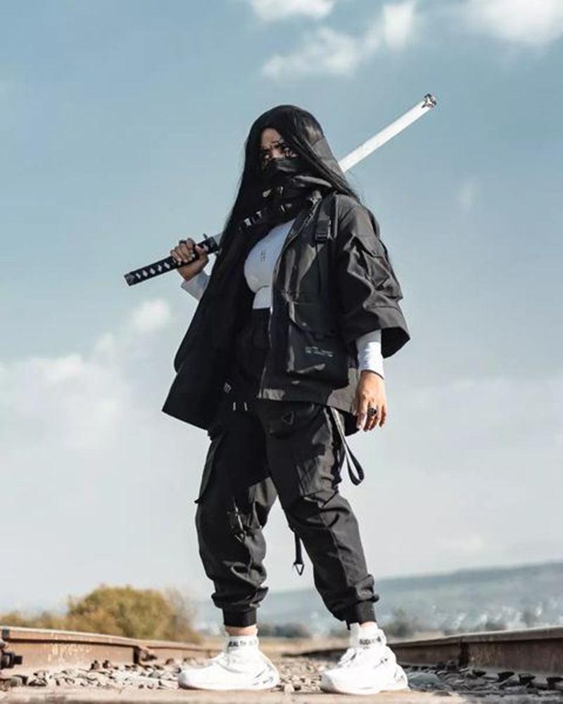 Futuristic Short Sleeve Hooded Jacket -  black - Futuristic Short Sleeve Hooded Jacket for Urban Style - View 3