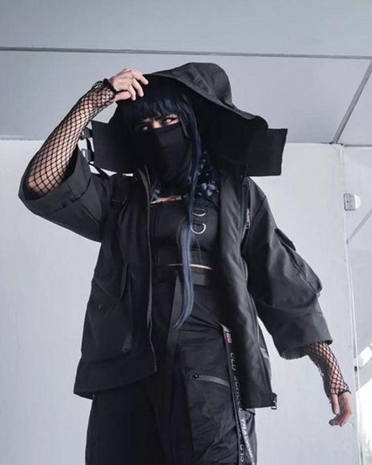 Futuristic Short Sleeve Hooded Jacket - short sleeve - Futuristic Short Sleeve Hooded Jacket for Urban Style - Main view