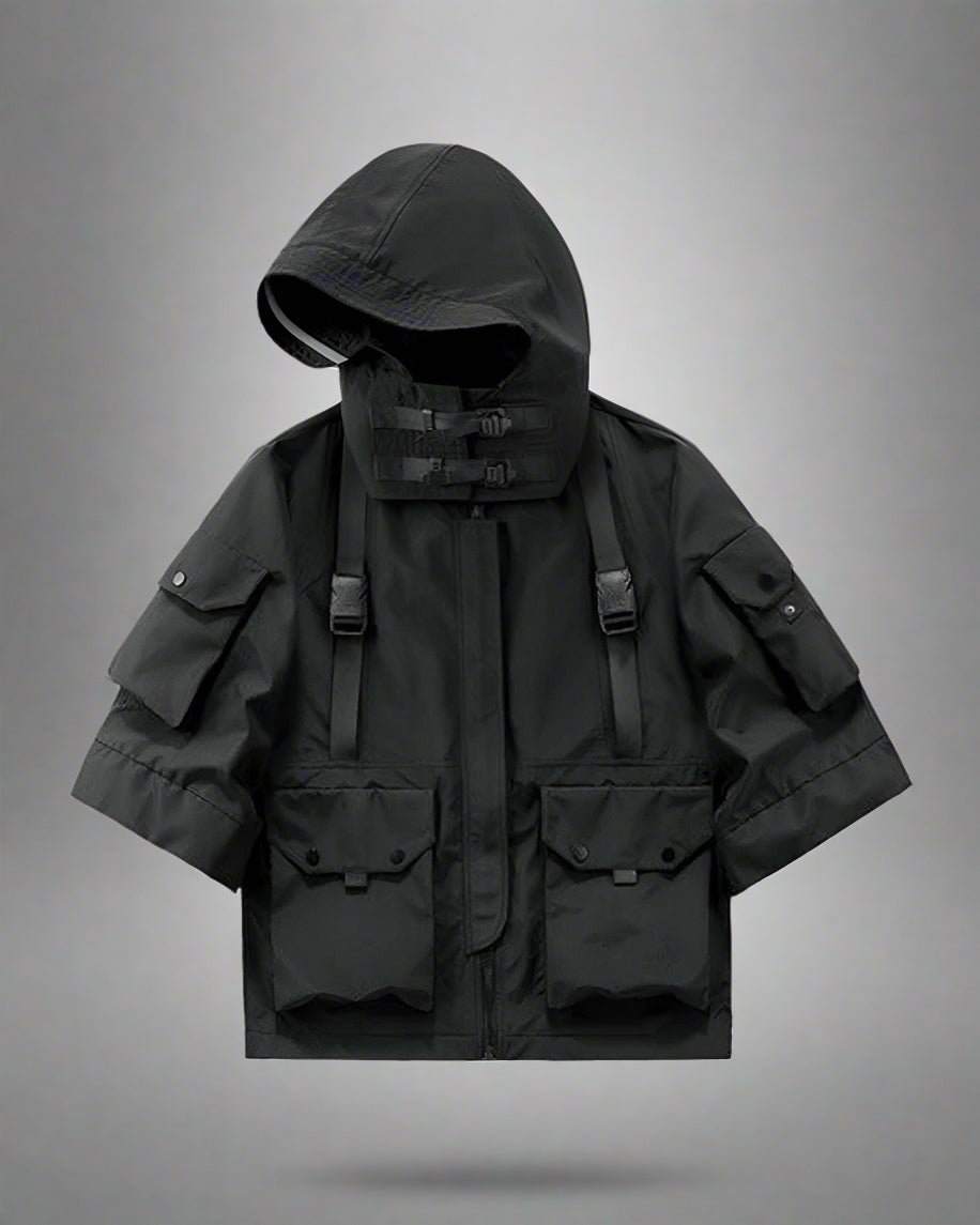 Futuristic Short Sleeve Hooded Jacket -  urban streetwear - Futuristic Short Sleeve Hooded Jacket for Urban Style - View 7