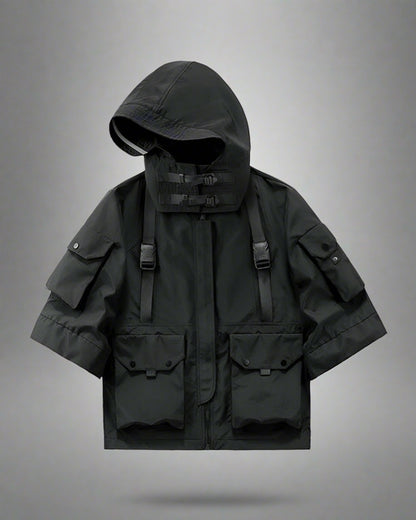 Futuristic Short Sleeve Hooded Jacket -  urban streetwear - Futuristic Short Sleeve Hooded Jacket for Urban Style - View 7