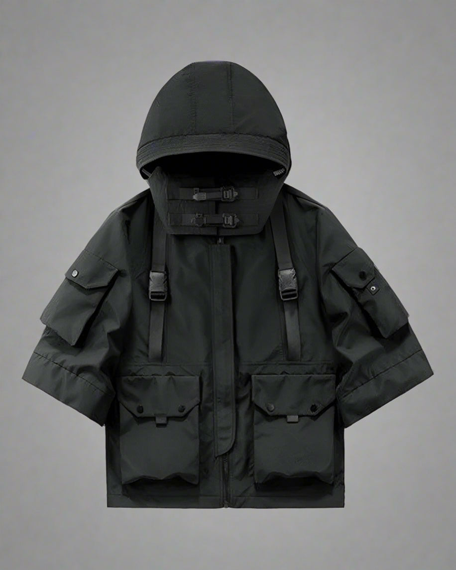 Futuristic Short Sleeve Hooded Jacket -  urban style jacket - Futuristic Short Sleeve Hooded Jacket for Urban Style - View 8