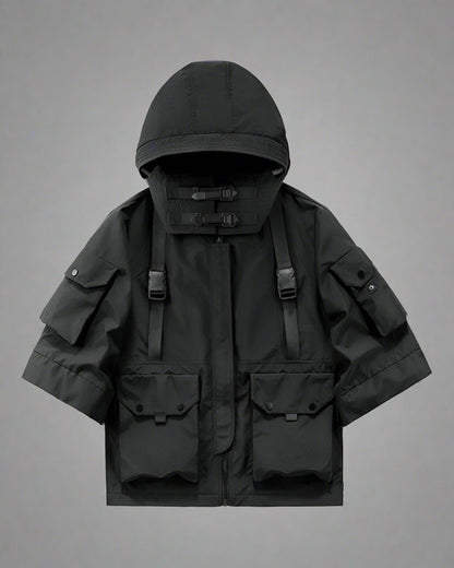 Futuristic Short Sleeve Hooded Jacket -  urban style jacket - Futuristic Short Sleeve Hooded Jacket for Urban Style - View 8