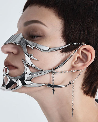 Futuristic Silver Lip Ring Mask -  cyberpunk - Futuristic Silver Lip Ring Mask for Cyberpunk Style - View 4