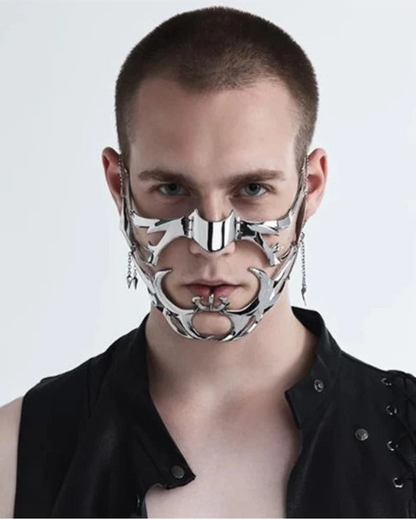 Futuristic Silver Lip Ring Mask - cyberpunk fashion - Futuristic Silver Lip Ring Mask for Cyberpunk Style - Main view