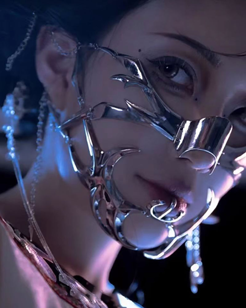 Futuristic Silver Lip Ring Mask -  gender-neutral accessories - Futuristic Silver Lip Ring Mask for Cyberpunk Style - View 6