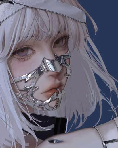Futuristic Silver Lip Ring Mask -  silver mask - Futuristic Silver Lip Ring Mask for Cyberpunk Style - View 7