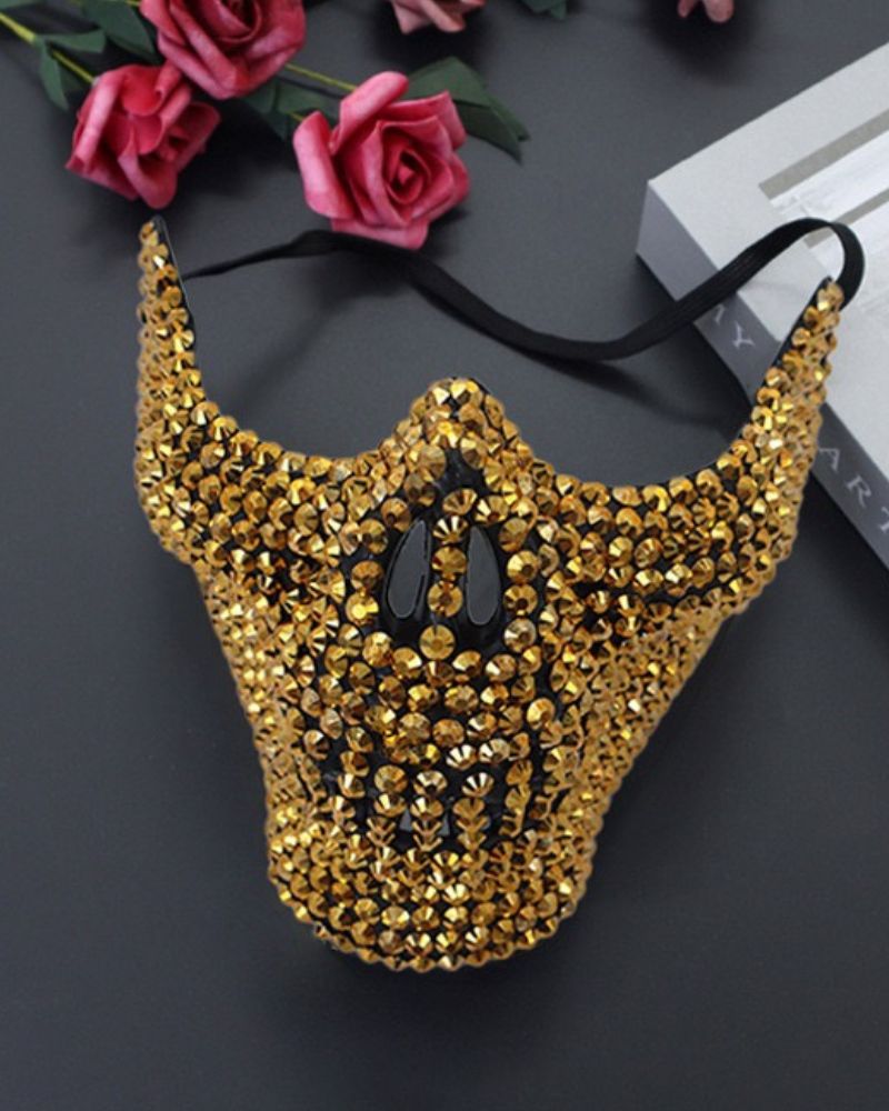 Gothic Gemmed Skull Mask -  costume party accessory - Cyberpunk Gemmed Skull Mask for Edgy Costumes - View 3