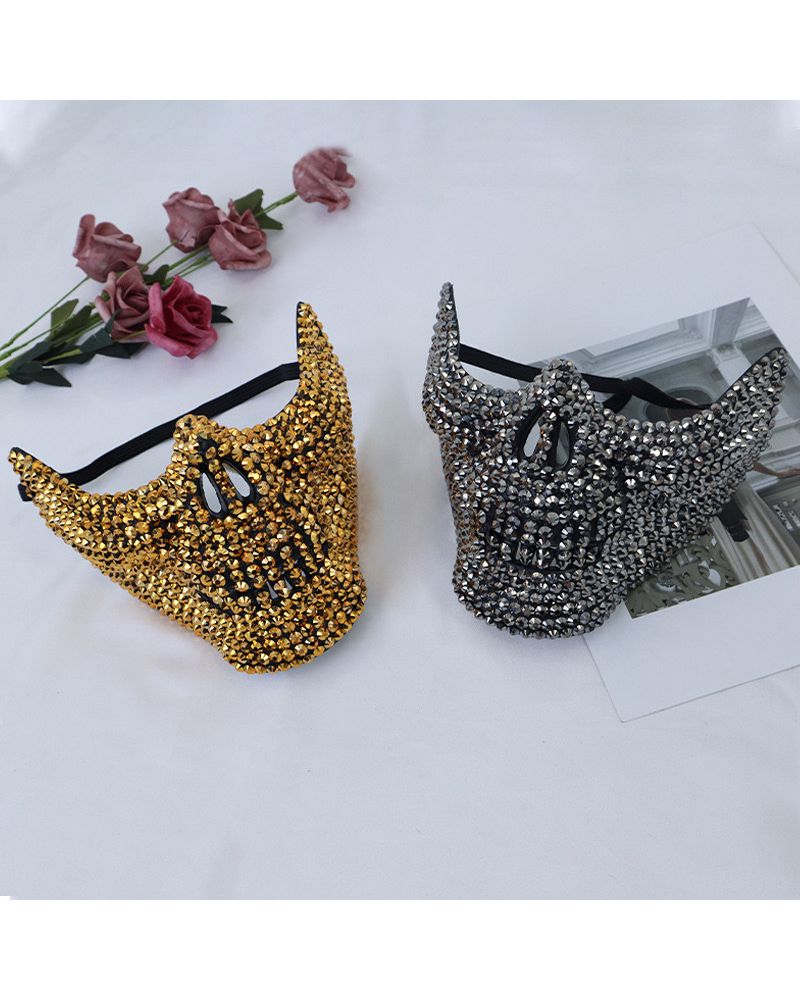 Gothic Gemmed Skull Mask -  techwear accessories - Cyberpunk Gemmed Skull Mask for Edgy Costumes - View 6