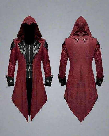 Gothic Techwear Unisex Long Coat -  costume coat - Gothic Techwear Unisex Long Coat with Unique Embroidery - View 3