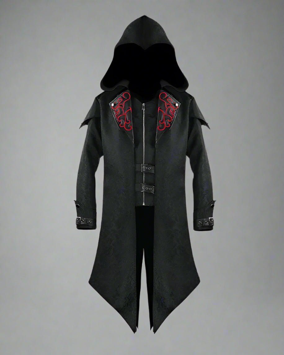 Gothic Techwear Unisex Long Coat - gothic coat - Gothic Techwear Unisex Long Coat with Unique Embroidery - Main view
