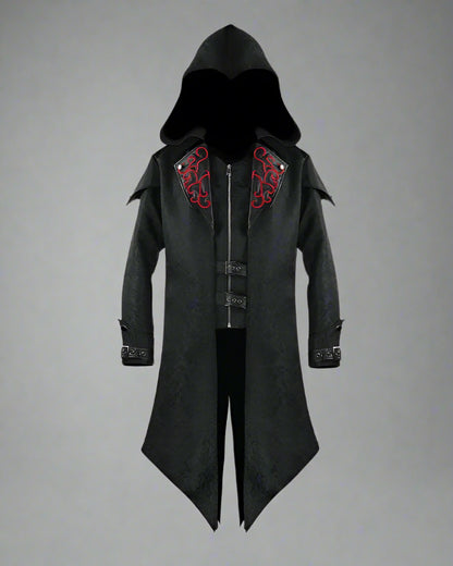 Gothic Techwear Unisex Long Coat - gothic coat - Gothic Techwear Unisex Long Coat with Unique Embroidery - Main view
