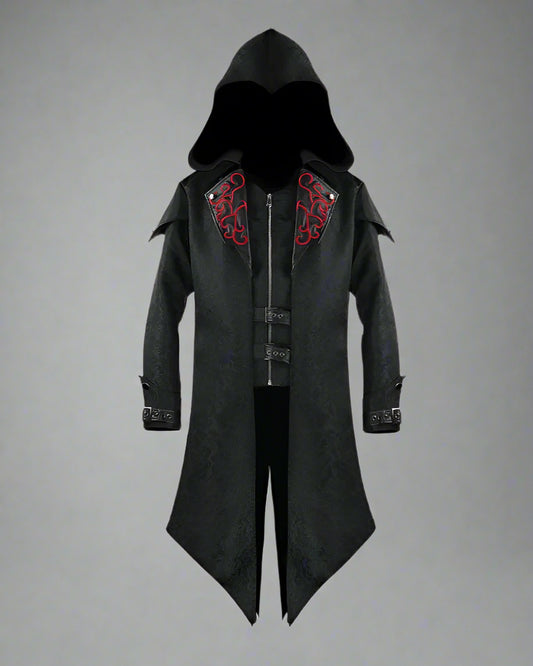 Gothic Techwear Unisex Long Coat - gothic coat - Gothic Techwear Unisex Long Coat with Unique Embroidery - Main view