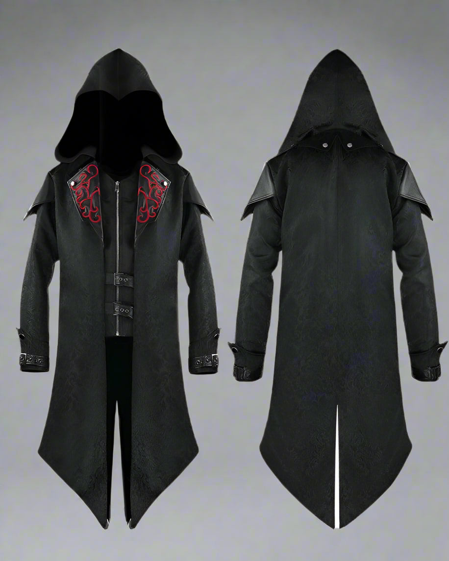Gothic Techwear Unisex Long Coat - gothic style coat - Gothic Techwear Unisex Long Coat with Unique Embroidery - View 2