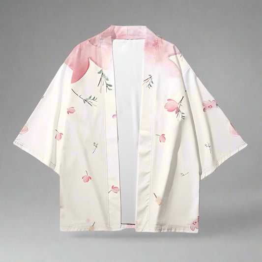 Elegant Pink Floral Haori Cardigan