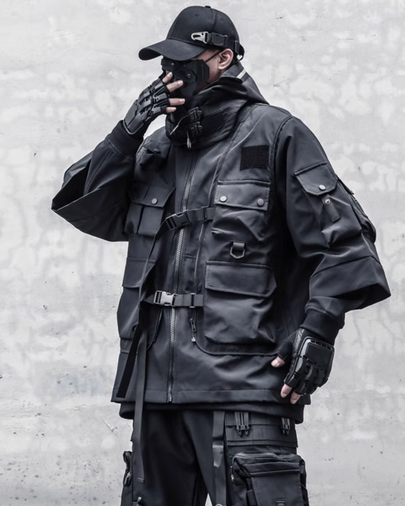High-Tech Cyberpunk Robe -  polyester robe - Functional Cyberpunk Robe Jacket for Urban Style - View 4