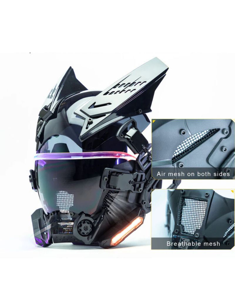 Illuminated Techwear Helmet Mask -  cyberpunk events mask - Techwear LED Helmet Mask with Dynamic Colors - View 12