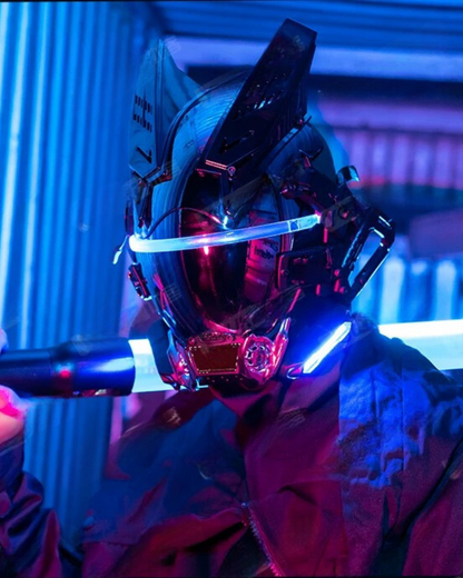Illuminated Techwear Helmet Mask -  cyberpunk events mask - Techwear LED Helmet Mask with Dynamic Colors - View 5